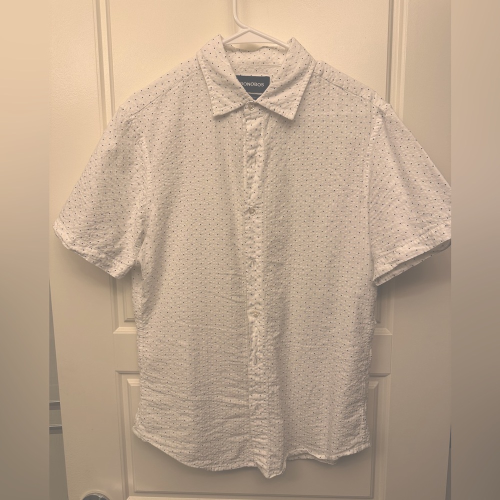 Men’s Medium Athletic Fit Stretch Riviera Short Sleeve Shirt White Seersucker